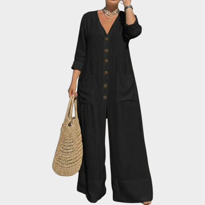 New Arrivals 🔥 Relaxed Button-Front Wide-Leg Jumpsuit