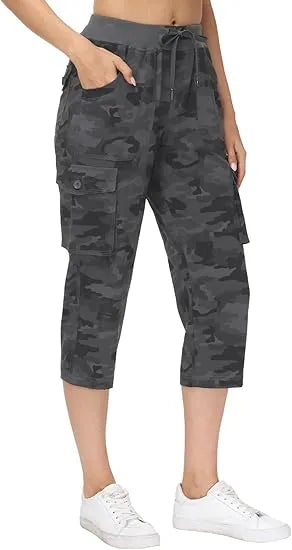 Women's 6-Pocket Cargo Capris Lightweight Quick Dry Cotton Hiking Pants