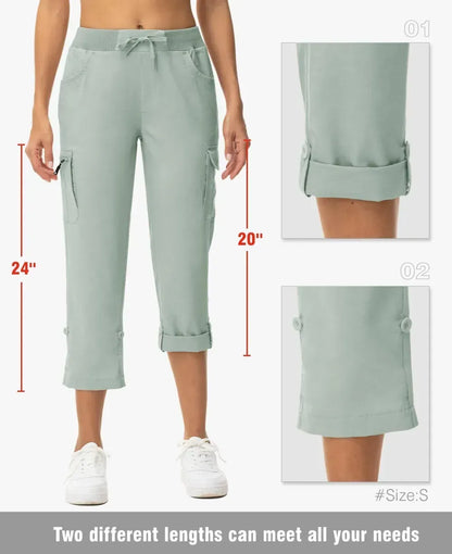 Women's 6-Pocket Cargo Capris Lightweight Quick Dry Cotton Hiking Pants
