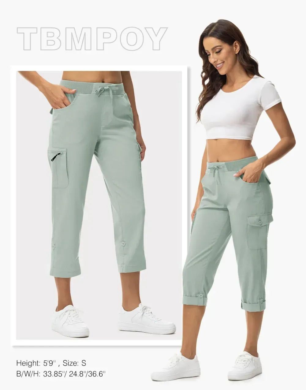 Women's 6-Pocket Cargo Capris Lightweight Quick Dry Cotton Hiking Pants