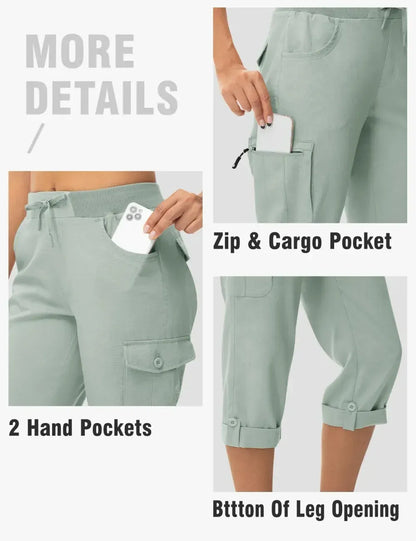 Women's 6-Pocket Cargo Capris Lightweight Quick Dry Cotton Hiking Pants