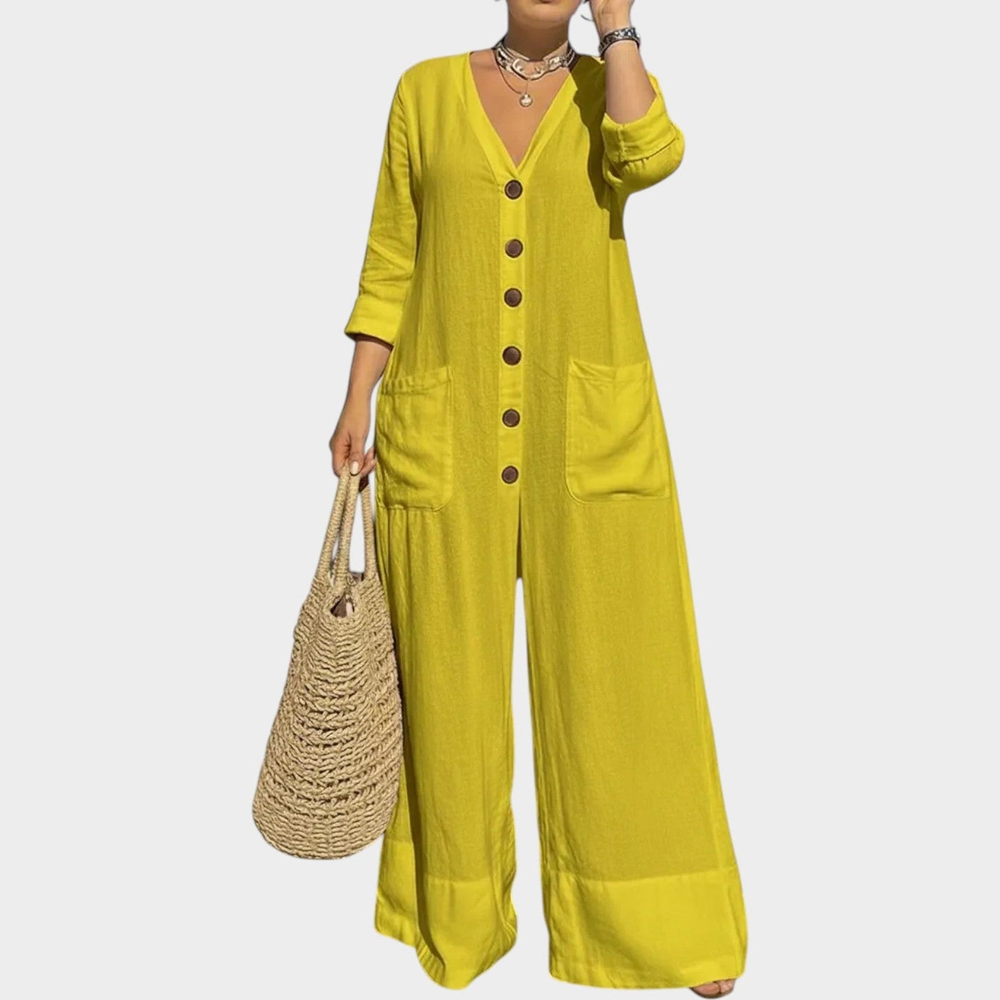 New Arrivals 🔥 Relaxed Button-Front Wide-Leg Jumpsuit