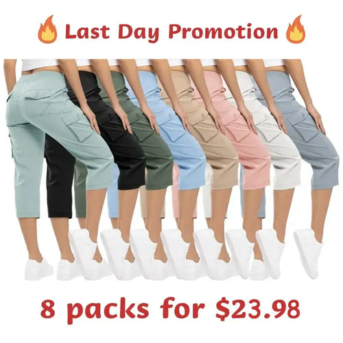 Women's 6-Pocket Cargo Capris Lightweight Quick Dry Cotton Hiking Pants