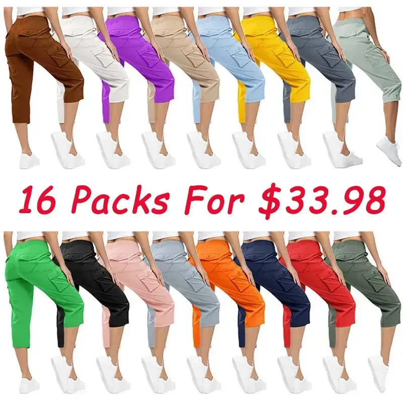 Women's 6-Pocket Cargo Capris Lightweight Quick Dry Cotton Hiking Pants
