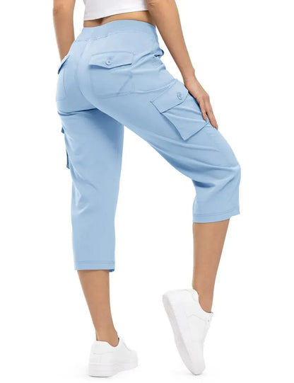 Women's 6-Pocket Cargo Capris Lightweight Quick Dry Cotton Hiking Pants