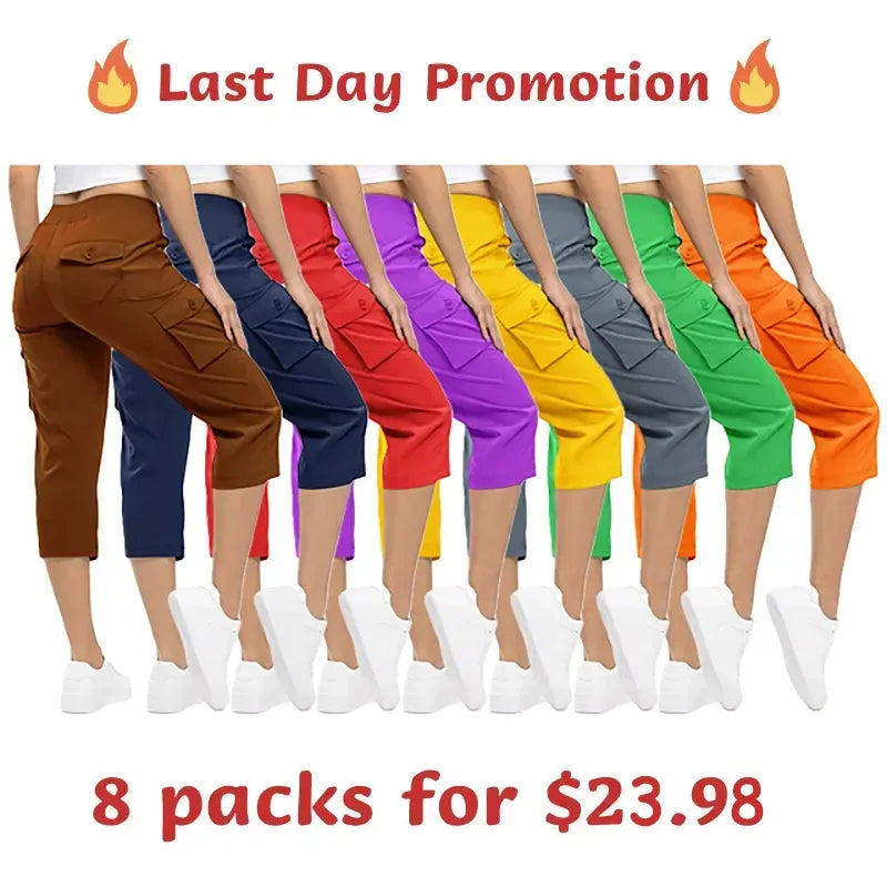 Women's 6-Pocket Cargo Capris Lightweight Quick Dry Cotton Hiking Pants