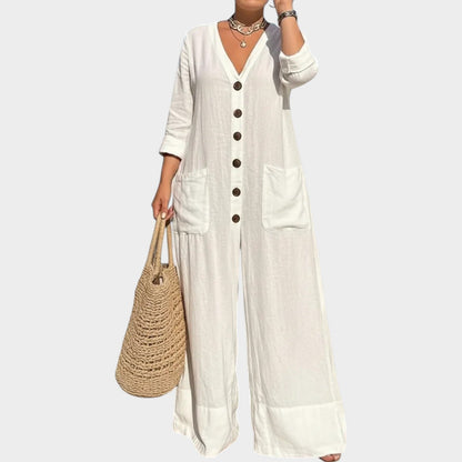 New Arrivals 🔥 Relaxed Button-Front Wide-Leg Jumpsuit