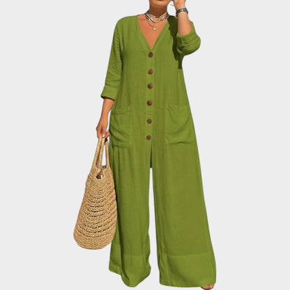 New Arrivals 🔥 Relaxed Button-Front Wide-Leg Jumpsuit