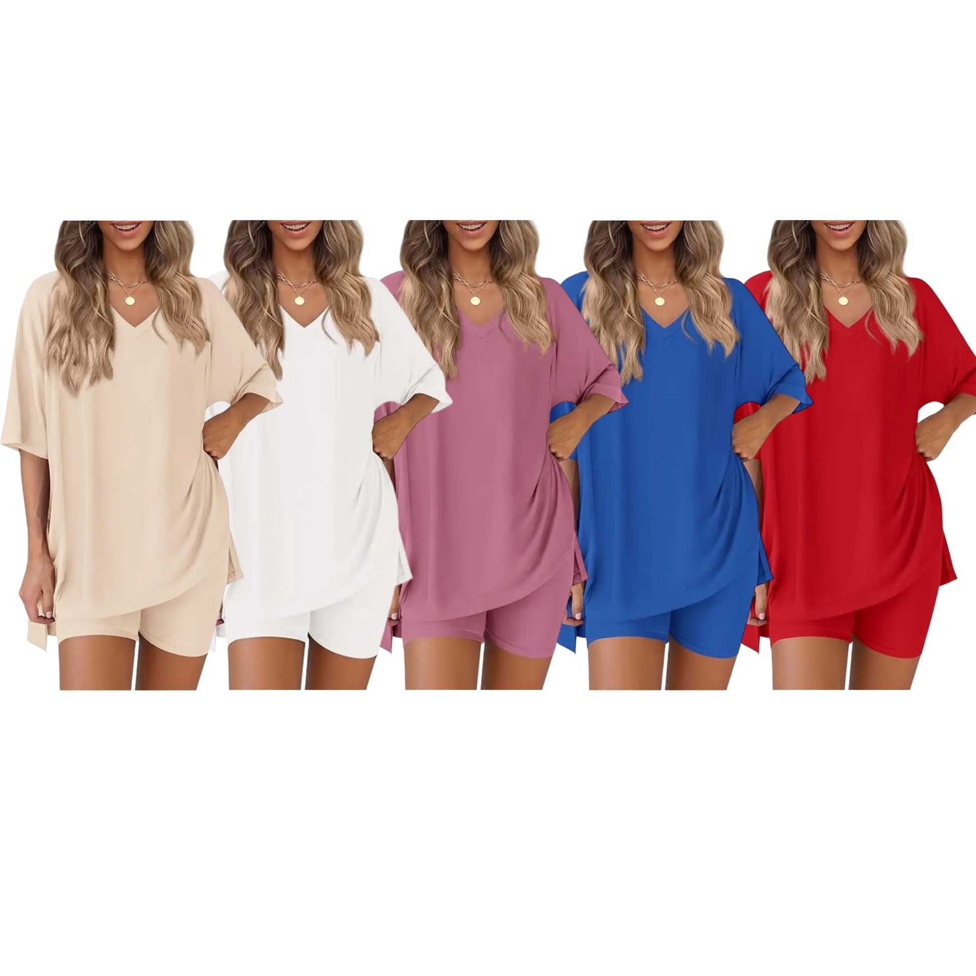 🔥Women's Casual Loose-fitting Two-Piece Set (Crew Neck/V-Neck) 🔥 10-Piece Set - Includes All Colors, Only $24