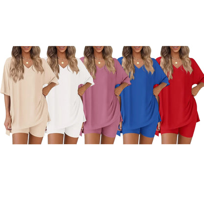 🔥Women's Casual Loose-fitting Two-Piece Set (Crew Neck/V-Neck) 🔥 10-Piece Set - Includes All Colors, Only $24