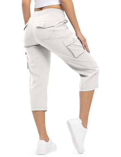 Women's 6-Pocket Cargo Capris Lightweight Quick Dry Cotton Hiking Pants